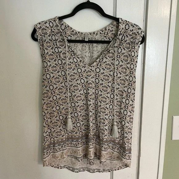 Lucky Brand Cream and Brown Geometric Tank Top - Picture 1 of 3